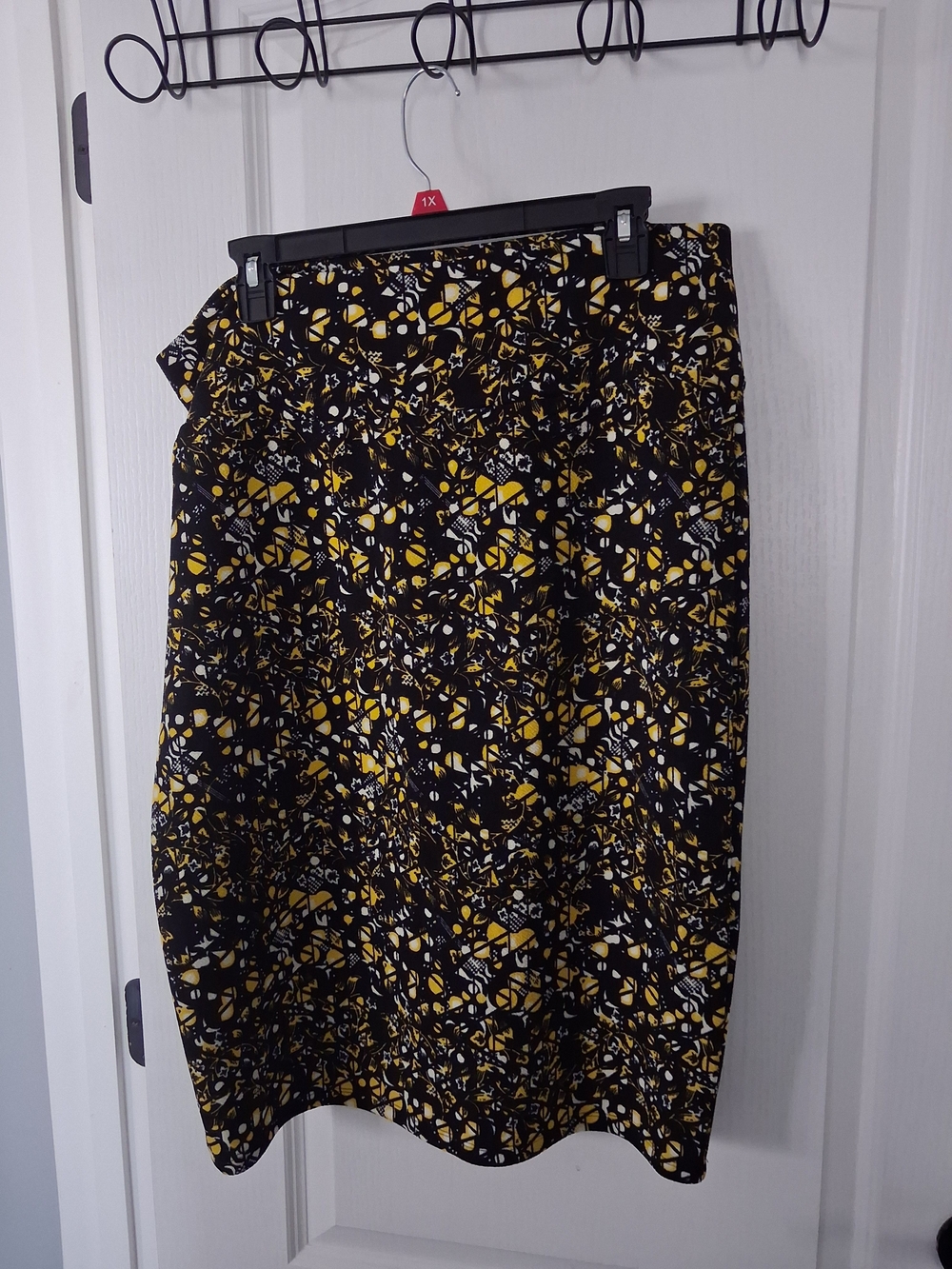LuLaRoe Black, Yellow and White Abstract Midi Skirt